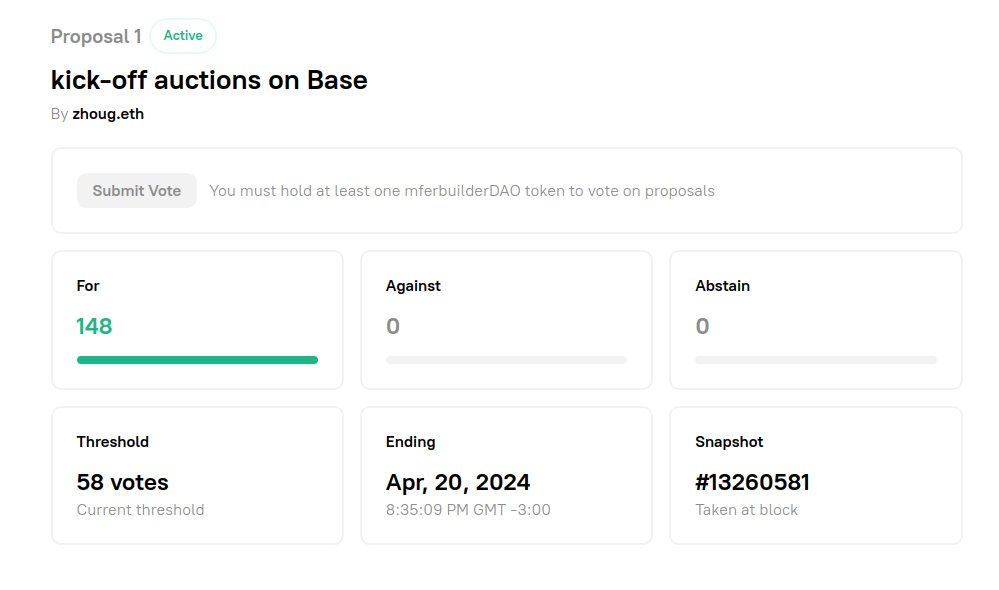 looks like auctions will be jus gettin started on <a href="/base/">Base</a> 

~11 hours left on this historic vote for mfers of the DAO