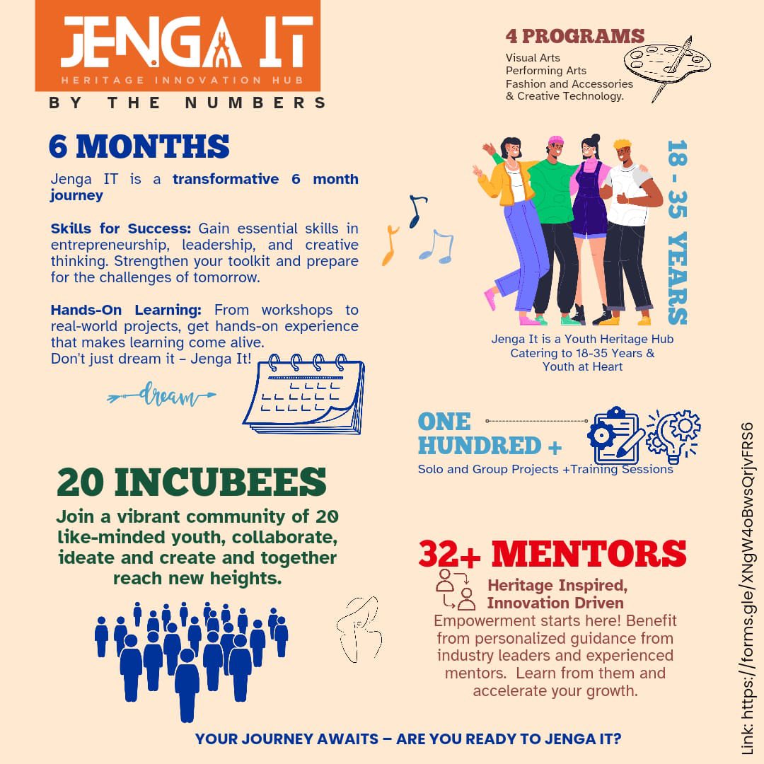 Jenga IT Youth Heritage Hub is Now Accepting Applications For Our 2024 Cohort. Click on the Link to submit your Application. Link: forms.gle/XNgW4oBwsQrjvF… #JengaITYouthHub #kenyayouthheritagehub #KYHH #Innovation #Heritage #youthempowerment