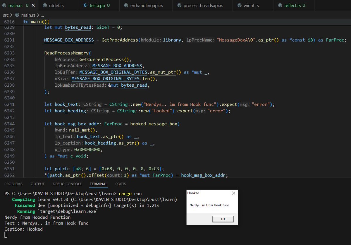 Wrote an POC of Windows API Hooking

Code: github.com/Whitecat18/Rus…

#maldev #rust #redteam #cybersecurity #code #malwaredevelopment #code #offensiverust #infosec #unsafe