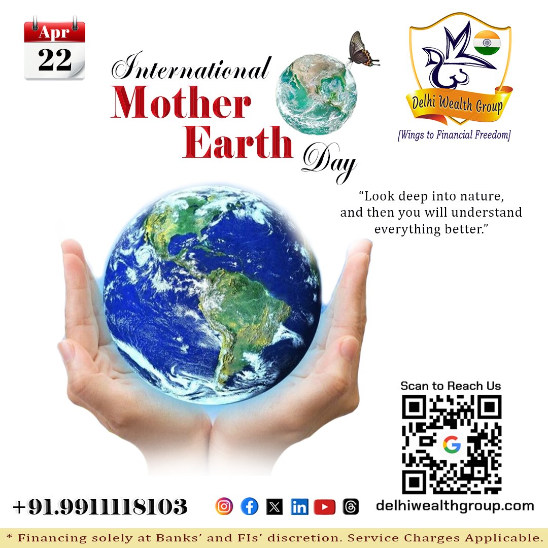 International Mother Earth Day!
#InternationalMotherEarthDay #DWSPL #delhiwealthgroup #loanservices #consultancyservices #financeadvisor #workingcapitalloan #projectfinance #financialservices #homeloans #housingfinance #msmeloans