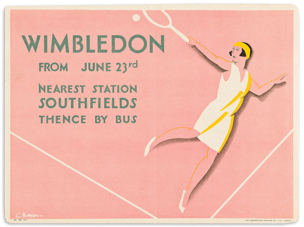 #tennisanyone? An exceptional private collection of #tennisposters and #sportposters coming up for auction at @SwannGalleries #vintageposters #wimbledon poster from 1930 by Charles Burton.