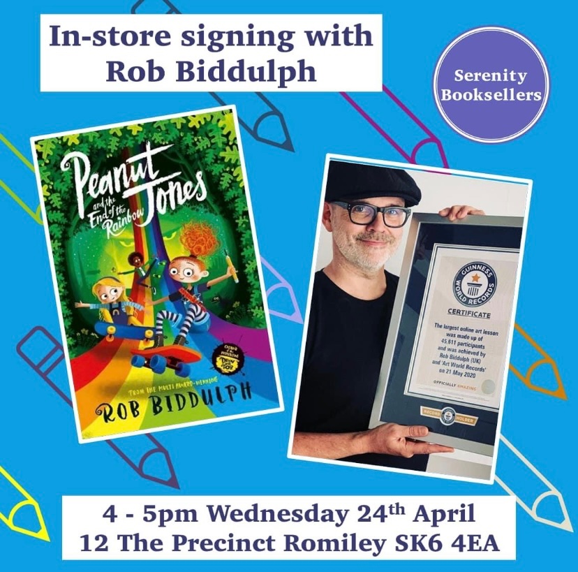 @RobBiddulph the bestselling, award-winning children's book author and illustrator, will be at the fantastic independent book shop Serenity Booksellers in Romiley, Stockport at 4pm on Wednesday for a book signing. Book (!) on TicketSource. What an opportunity not too far from us!