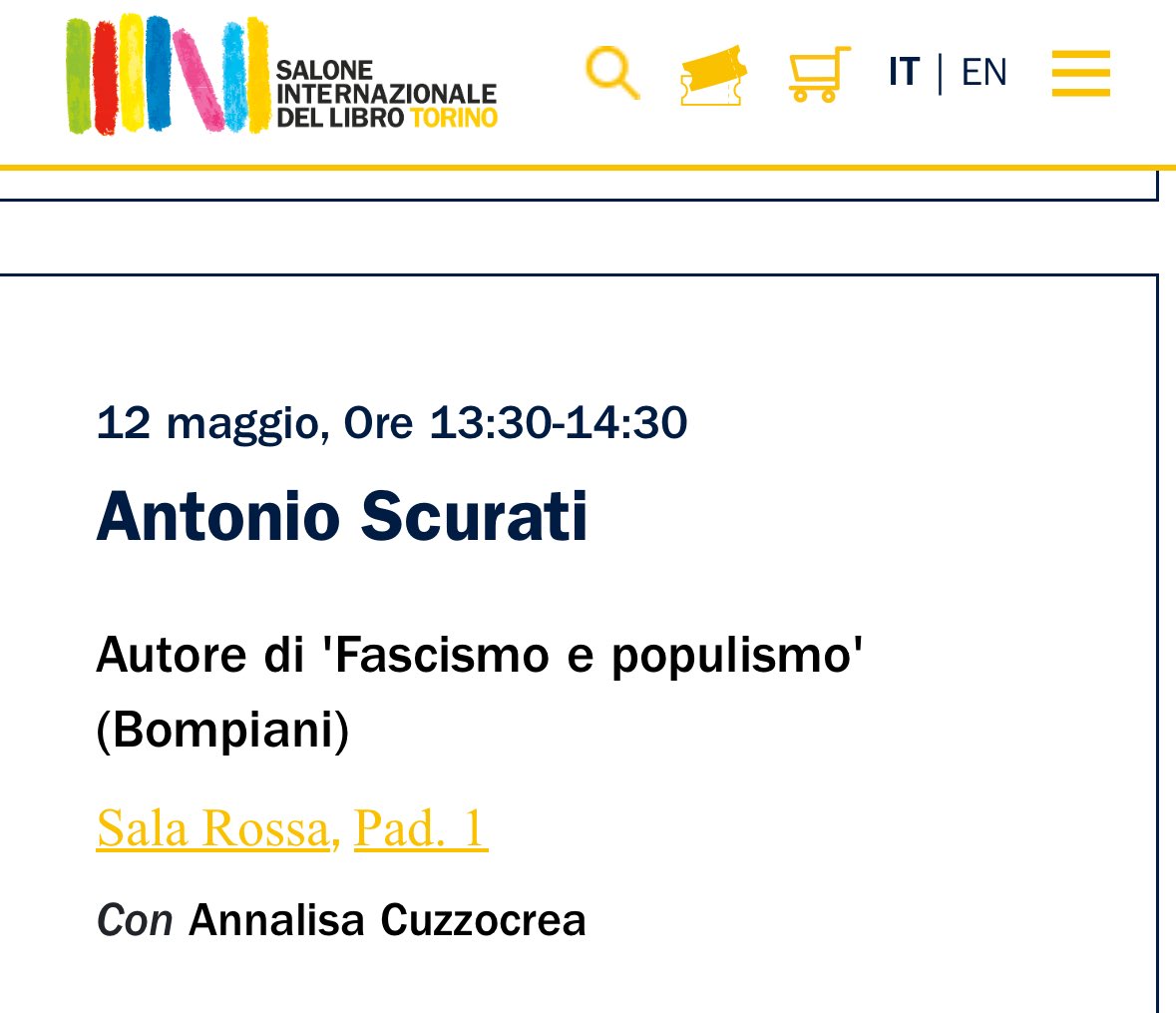 Ci vediamo al Salone del libro a Torino. Con Antonio Scurati su Fascismo e polulismo. Save the date.