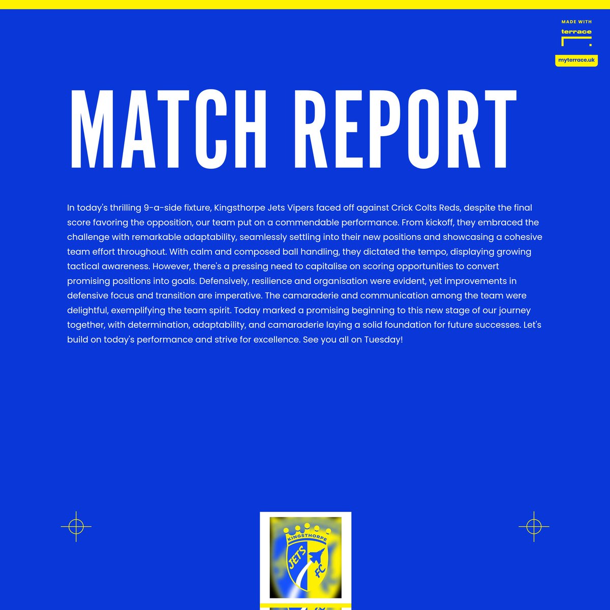 Today's #MatchReport explains a fantastic start to our 9 a side journey. With increased desire to retrieve the ball, as well as more accurate finishing, there's lots to come! #ComeOnVipers!