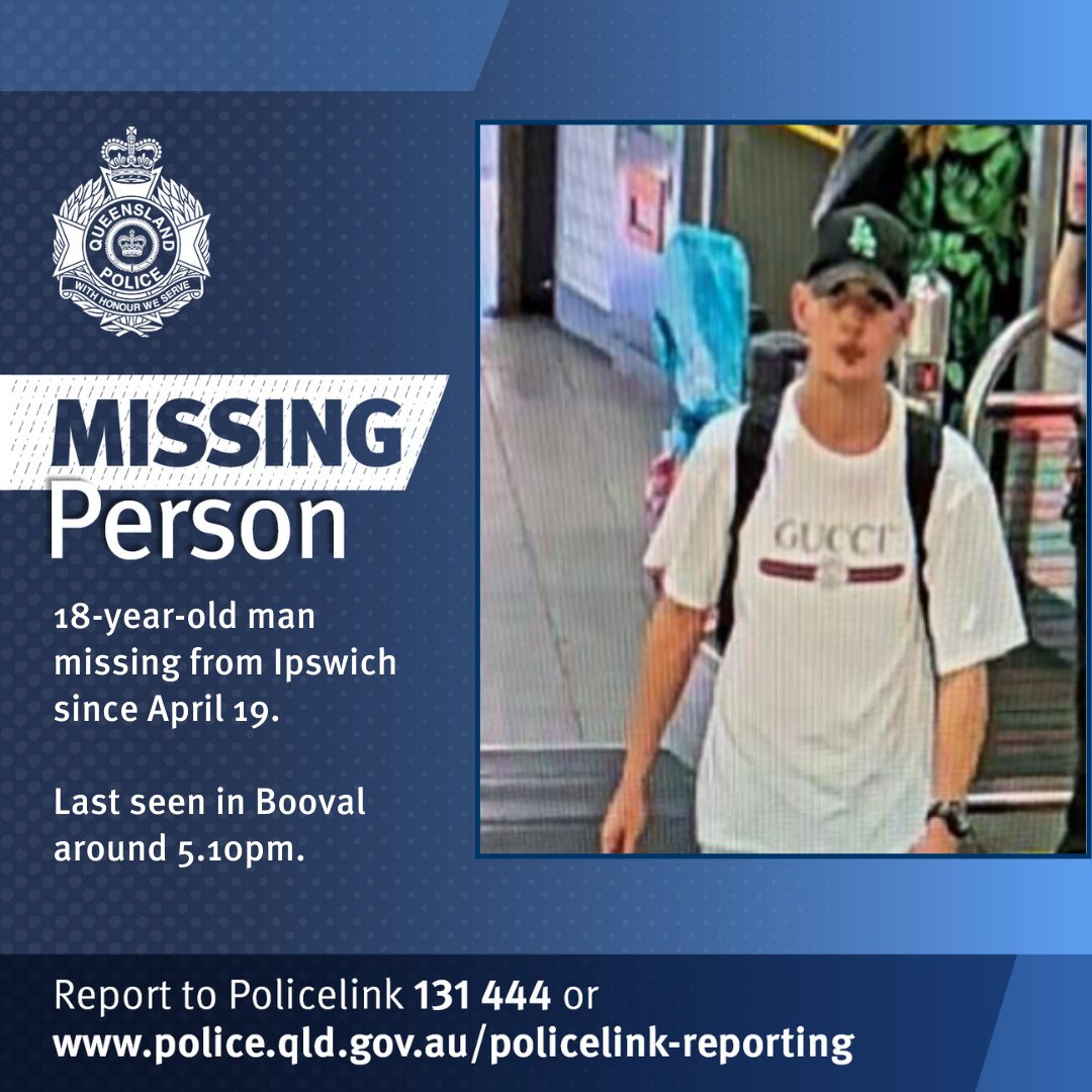 Police are seeking public assistance to locate 18-year-old Trey Mead, who has been missing from Booval since yesterday, April 19. mypolice.qld.gov.au/missing-person…