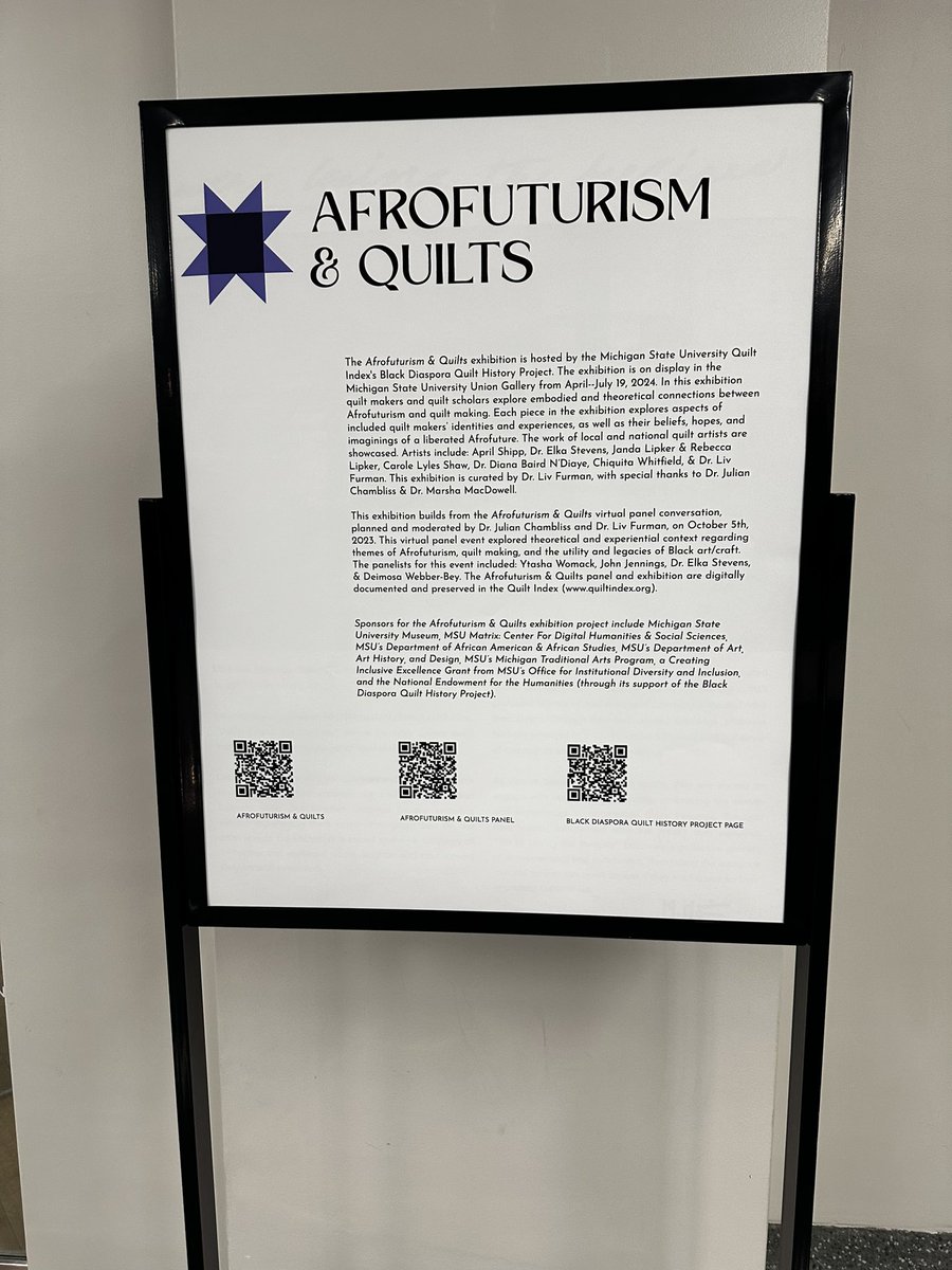 If you get the chance you should visit the @msuunion gallery to see the #Afrofuturism & #Quilt exhibition curated by Professor Liv Furman. A great exploration of the quilting arts and its links to black speculative practice. @MSUMuseum @CALMSU @MSUEnglish