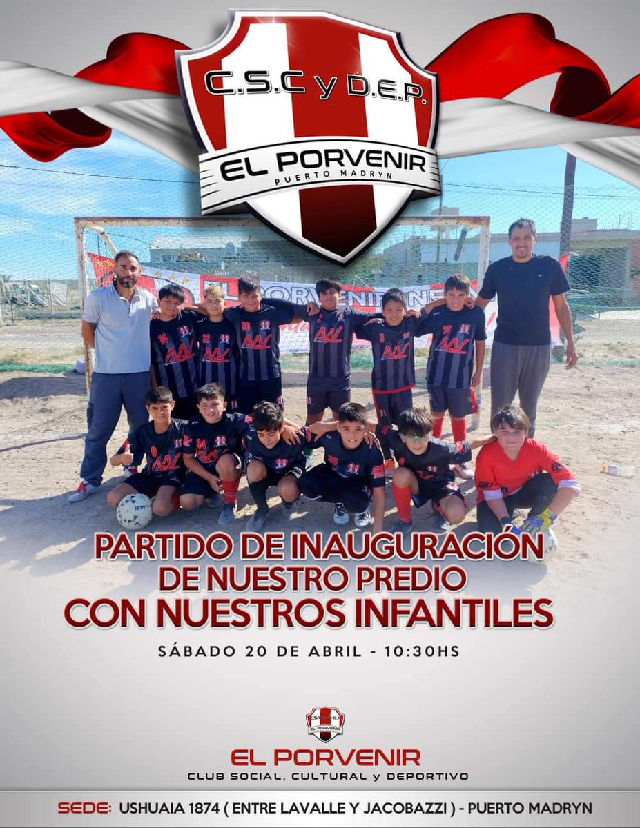 Llegó el Gran Día para #ElPorvenir de #PuertoMadryn 
Fútbol infantil en nuestra canchita, en nuestra sede.
Todo un día de Fiesta.
#LosChicosPrimero