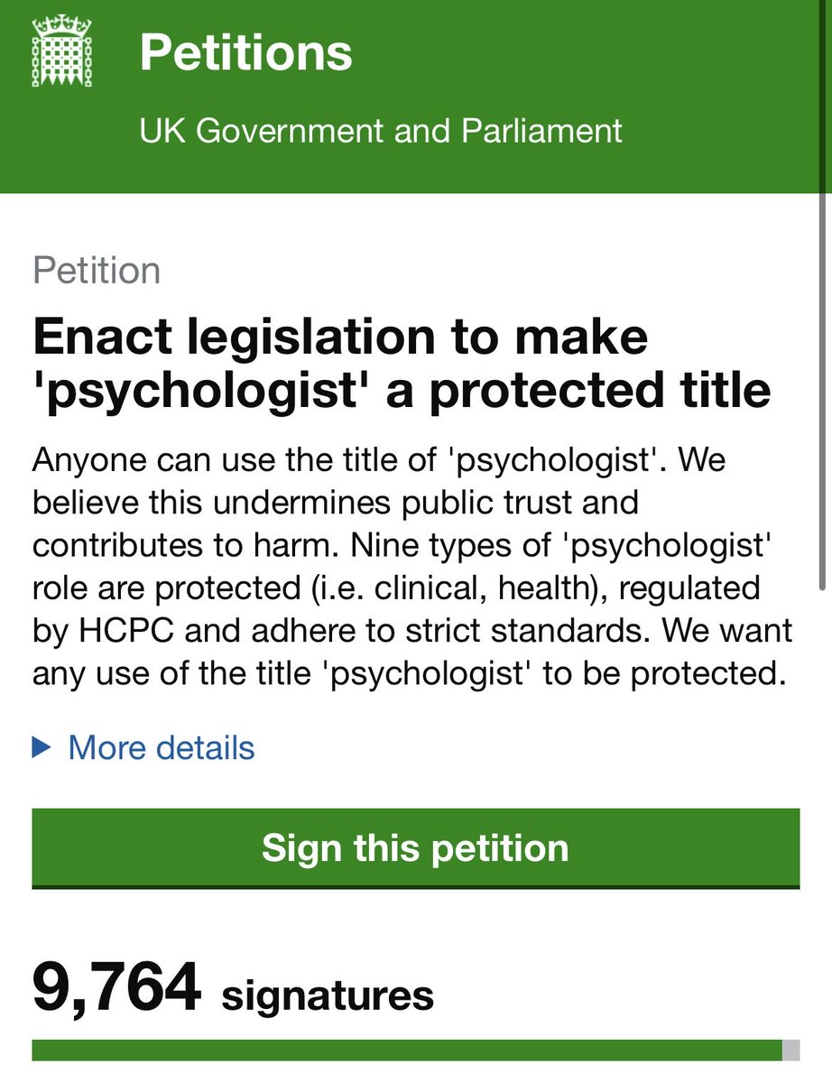 We are 200 away!!!!! Thanks for the signs and shares for the petition to make psychologist a protected title in the UK as it already is in Australia and USA. 

Please help share this weekend. We want this by Monday. #ProtectThePsychologistTitleUK