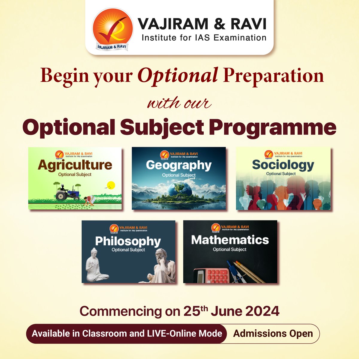 Our Optional Subject Programme for UPSC 2025 is designed to offer a wide range of optional subjects, ensuring you have the best possible preparation. Learn More: bit.ly/vajiram-option… #upsc #upscaspirant #upscexam #upscoptional#optionalsubject #optionalcoaching #upscias