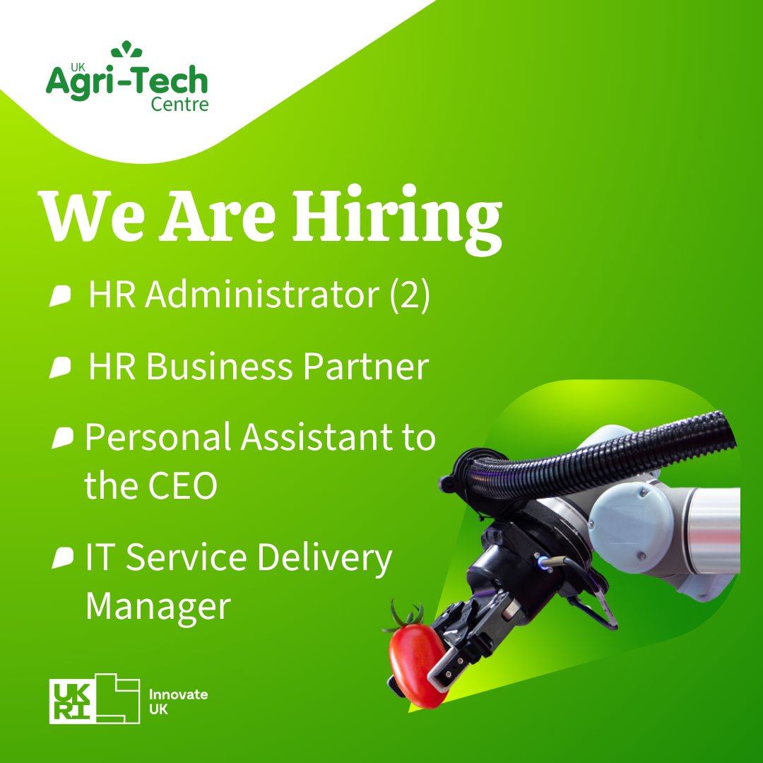 Want to join the UK Agri-Tech Centre team? ➡️View all of our vacancies here: ow.ly/7Gu050RjSO5 #agritech #hiring