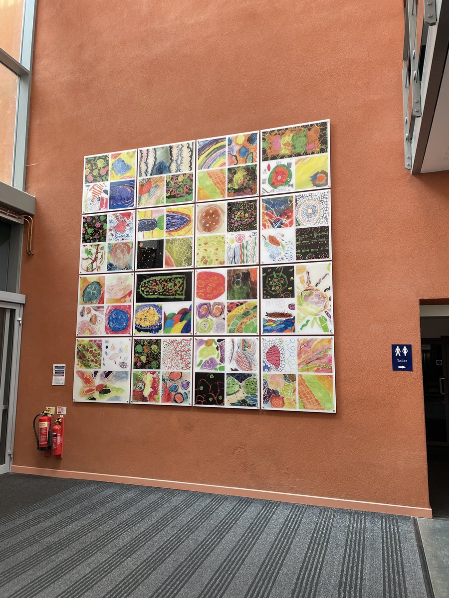 Oooh. Cool new artwork in the Diana Bowles Building @BiologyatYork @UniOfYork - can make out some microbes in there 👍