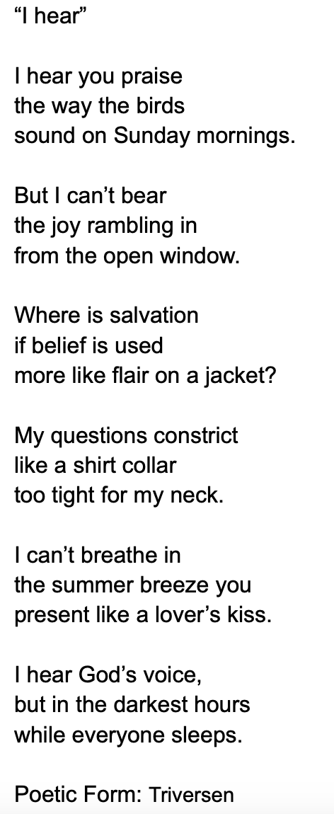 jdog90's tweet photo. My #poem for day 20 of the April Poem a Day challenge.
Title: "I Hear"
Poetic Form: #Triversen
Click on image to see full poem. https://t.co/Vaa9ydLvlK