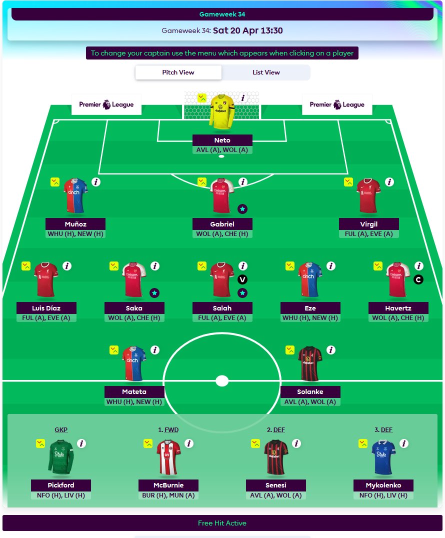 Nickt02Tyler's tweet photo. #DW34 Freehit #fpl https://t.co/yR9MFMYcpA
