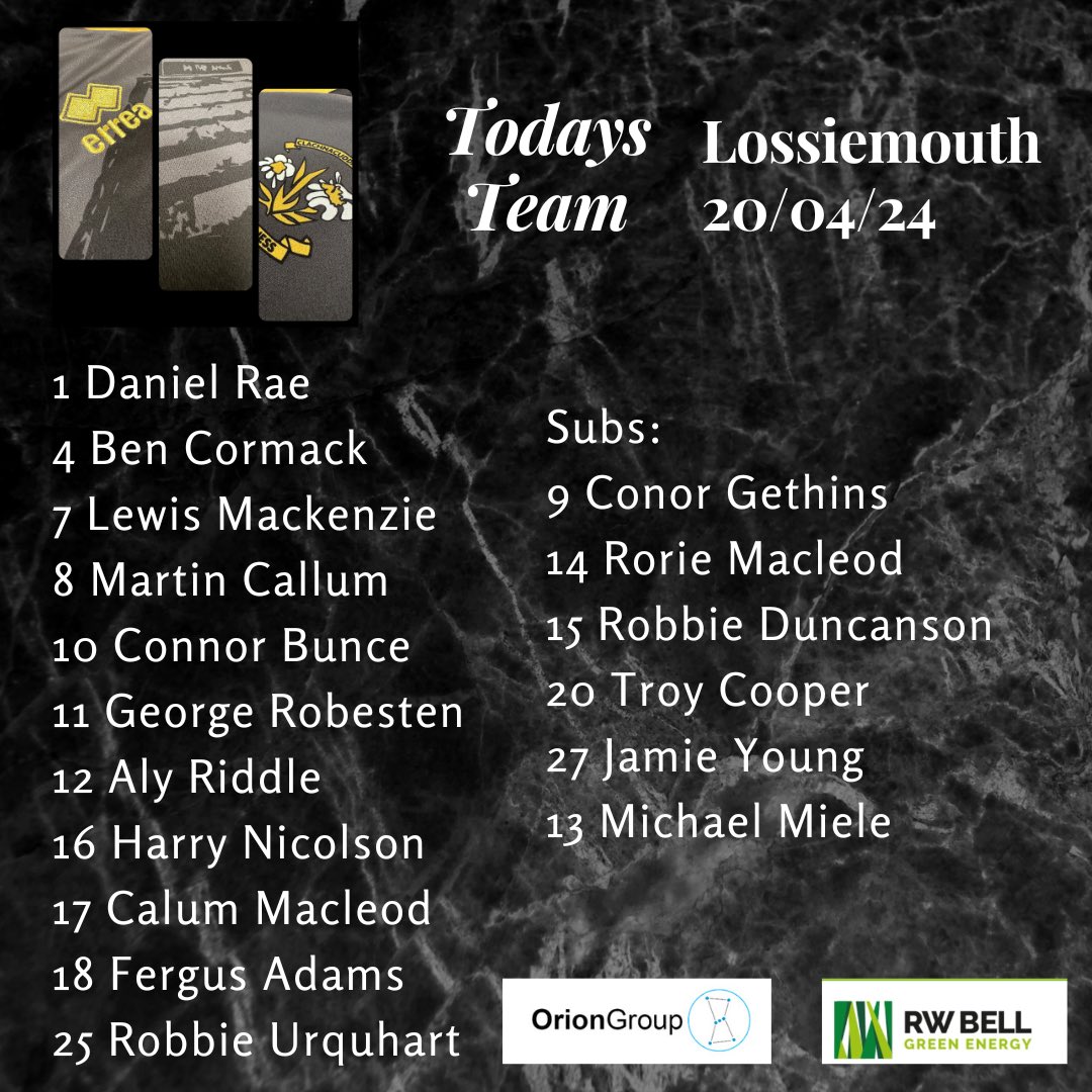 Todays team to face @lossiemouthfc