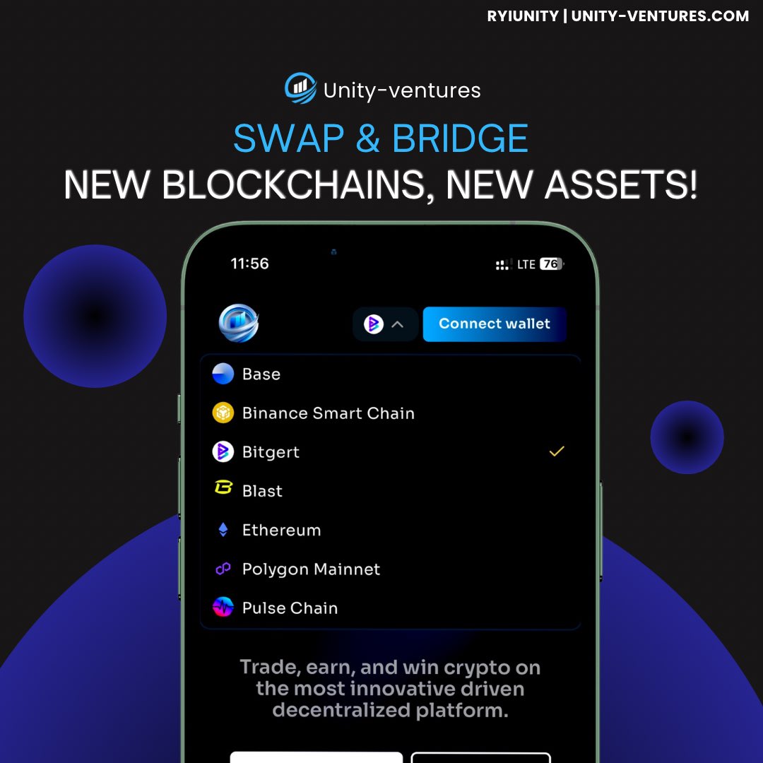 More Blockchains, more assets on Unity-ventures.com 7 and still counting! ▫️Trade ▫️Swap ▫️Cross-chain bridge ▫️Build code-free staking ▫️Track portfolio All in one Dex! #Ryiunity #Bitcoin #Ethererum