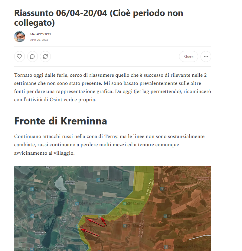 #Ucraina Tornato dalle ferie. Intanto un riassunto delle 2 settimane in cui non sono stato collegato. Da oggi (jat lag permettendo) riprenderò consuete attività open.substack.com/pub/majakovsk7…