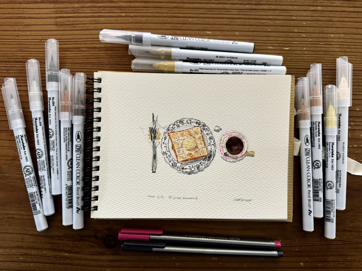 uwatercolor_uwc's tweet photo. 喫茶 New World
ハニートーストセット
@kissa_newworld
#kuretake #paperandpen #doodle #アナログ #イラスト #絵 #日常系 #透明水彩
#喫茶 #ニューワールド #新世界 #純喫茶 #ハニートースト #もちもち #おいしい #甘いは正義 #珈琲 #味深濃目 #紙ナプキンかわいい https://t.co/GDwugEEN95