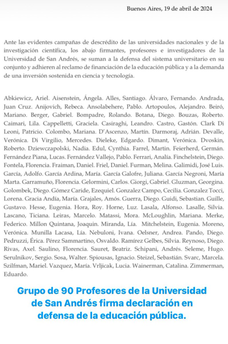 Con un grupo de 90 colegas de la Universidad de San Andrés firmamos una declaración en defensa de la universidad pública