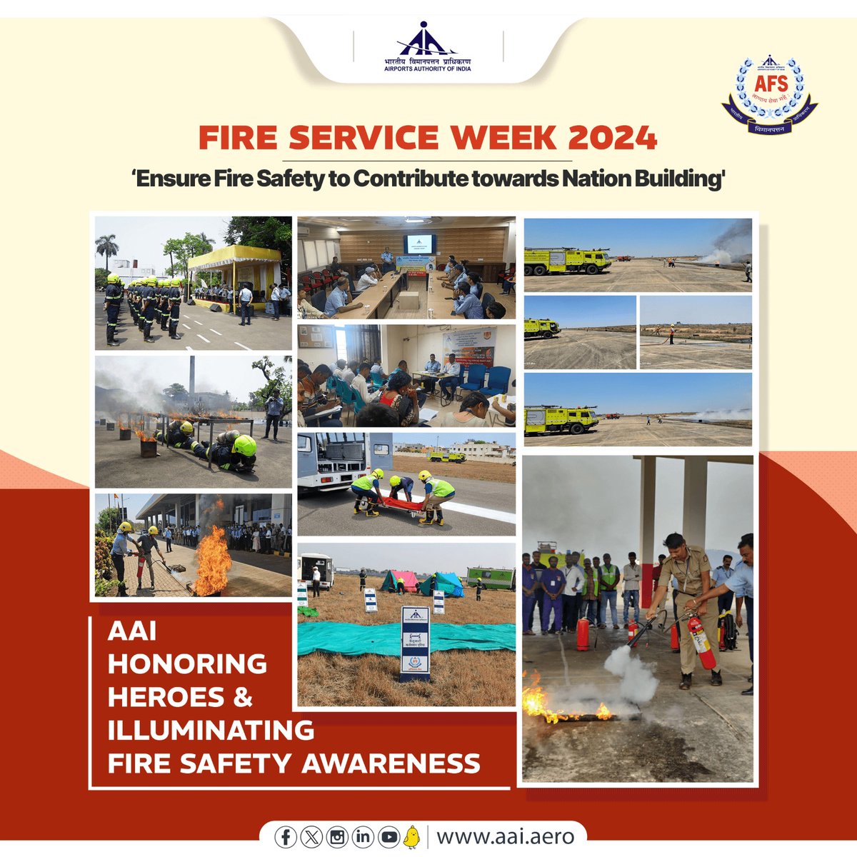 The Airports Authority of India, dedicated to ensuring fire safety across all Indian Airports, concludes Fire Service Week 2024 with a blaze of proactive measure activities, including fire fighting drills and rescue demonstrations for officials and stakeholders. Together, we