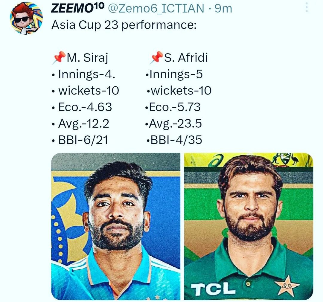 what is ur point Lol ?

Siraj literally out bowled Chuheen in ASIA CUP 23  and remember siraj have at least one multinations trophy which is still dream for Chuheen 🤣🤣🙏