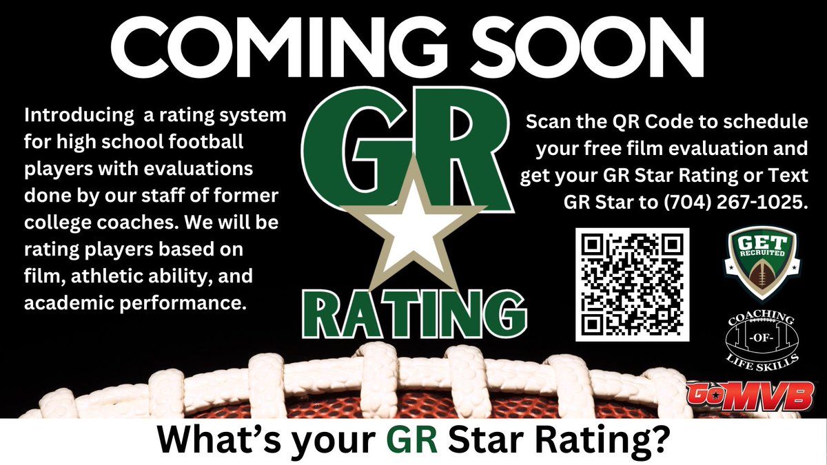 What's your GR Star Rating? To find out, scan the QR code or click here: loom.ly/0ntyNJw We will give you a free film evaluation and rating. @1of1lifeskills @Coach_Brady @GoMVB @jerryflora1 @PremiunSports @CoachCraigACox #recruit