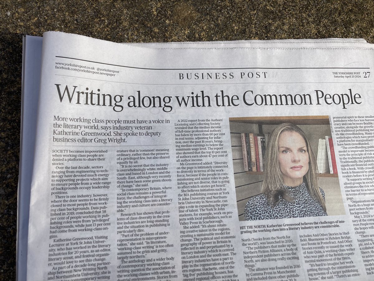 As we approach the fifth anniversary of #CommonPeople and the completion of the Common People research study, @gregwrightYP interviewed me for today's @yorkshirepost on the vexed questions of class and regional inequalities in literature and publishing @KitdeWaal @NewWritingNorth
