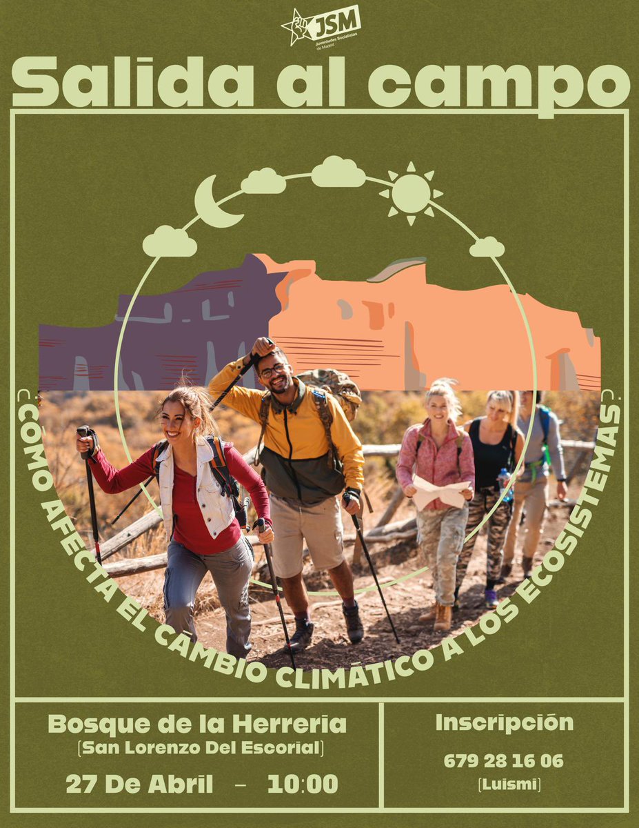 JSMadrid's tweet photo. ¡El próximo sábado, las JSM nos vamos de excursión! ⛰️🎒

Paseos, naturaleza, aprendizaje sobre el cambio climático, buena compañía… ¡No te lo pierdas! https://t.co/08cnvN6jSx