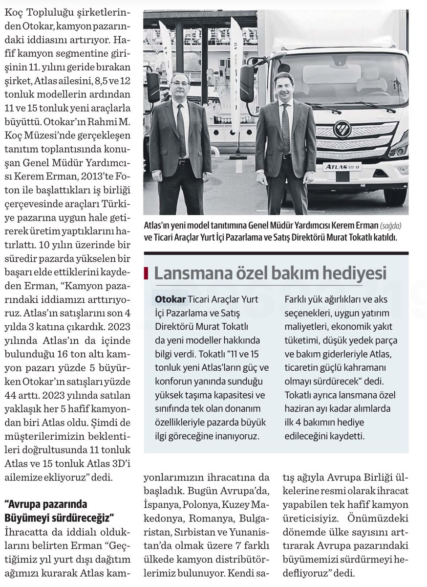 📊 Otakar #OTKAR (Nasıl Bir Ekononi) 📍Otokar, Atlas kamyon ailesini iki yeni modelle genişletiyor: • “Avrupa pazarında Büyümeyi sürdüreceğiz”