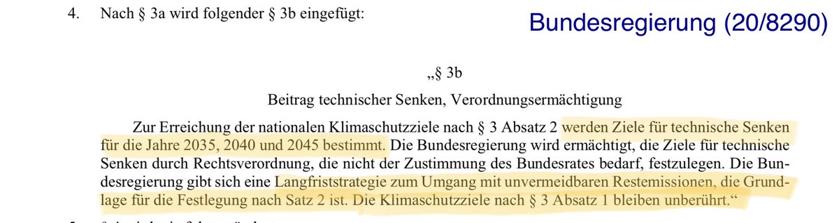 The government coalition in the German Bundestag backs the mechanism to set targets for 'technical sinks' for 2035, 2040, and 2045 in the Climate Law. What's new compared to the BMWK proposal? - Emphasis on LULUCF-based removals (in §3a/b) - Provision for parliamentary approval
