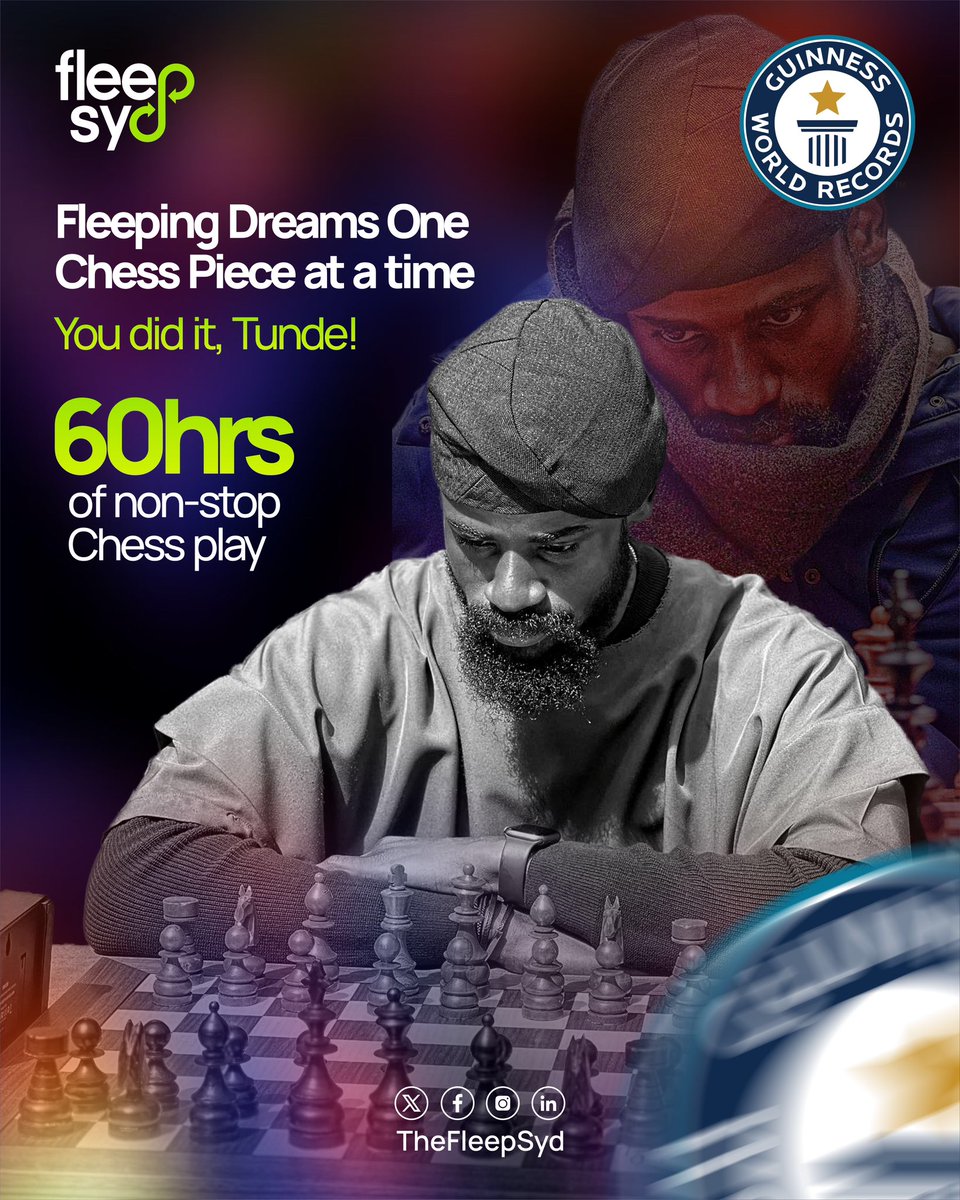 It's possible to do great things from a small place- Tunde Onakoya

You did it, Tunde! @Tunde_OD .Thank you for inspiring the world to dream bigger one chess piece at a time! 💪🏽

#Tunde60HoursofChess 
#ChessinSlumsAfrica 
#TundeOnakoya