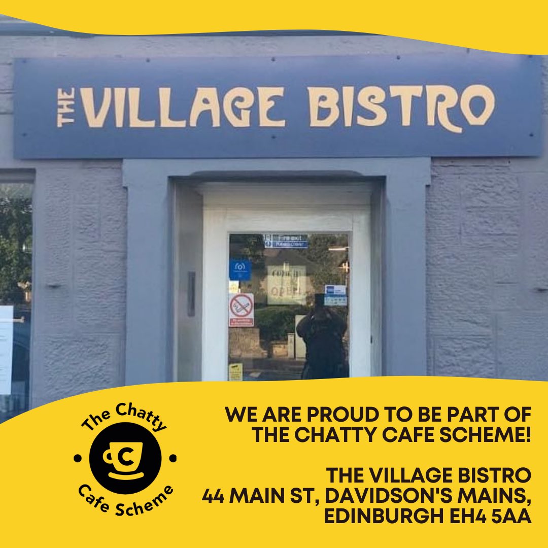 Welcome to another great venue in #edinburghscotland The Village Bistro

Thank you for joining us and being a registered Chatty venue 💛

More details can be found here:

thechattycafescheme.co.uk/venue/the-vill…

#chattycafe #edinburgh