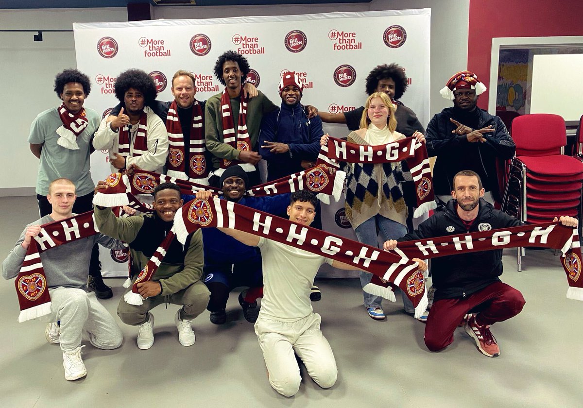Our Welcome Through Football participants fully ready for Sunday!

⚽️ New Scots from Nigeria, Sudan, Ukraine, Morocco or Syria will be cheering on <a href="/jamtarts/">Heart of Midlothian FC</a> at Scotland’s national football stadium. What an incredible opportunity, buzzing to hear all about it! 

#morethanfootball