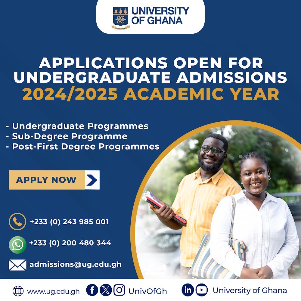 University of Ghana opens application for undergraduate admissions for the 2024/25 academic year #Ghana #UG #Accra #Legon