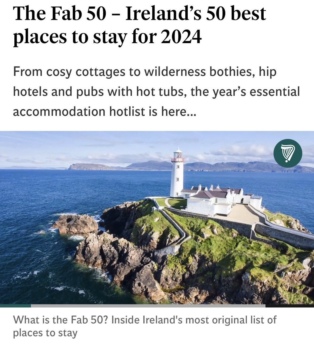 Thrilled to be listed in this years Irish Independent’s  Fab 50 places to stay 🤩
#IndoFab50
Irish Independent Travel 

See the full article here ⬇️

independent.ie/life/travel/ir…