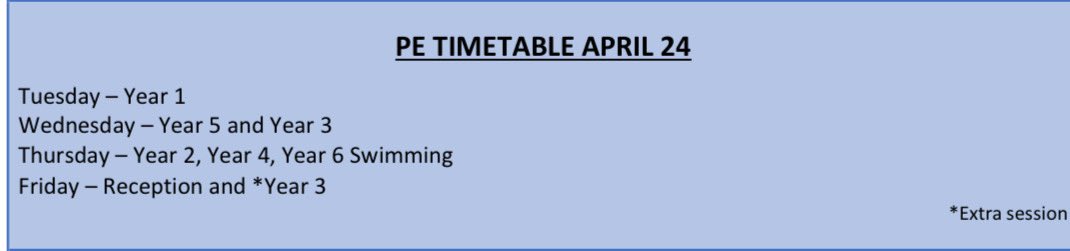 PE timetable @EpworthTrust #doallyoucan #mybestalwayseverywhere #Jeremiah29v11