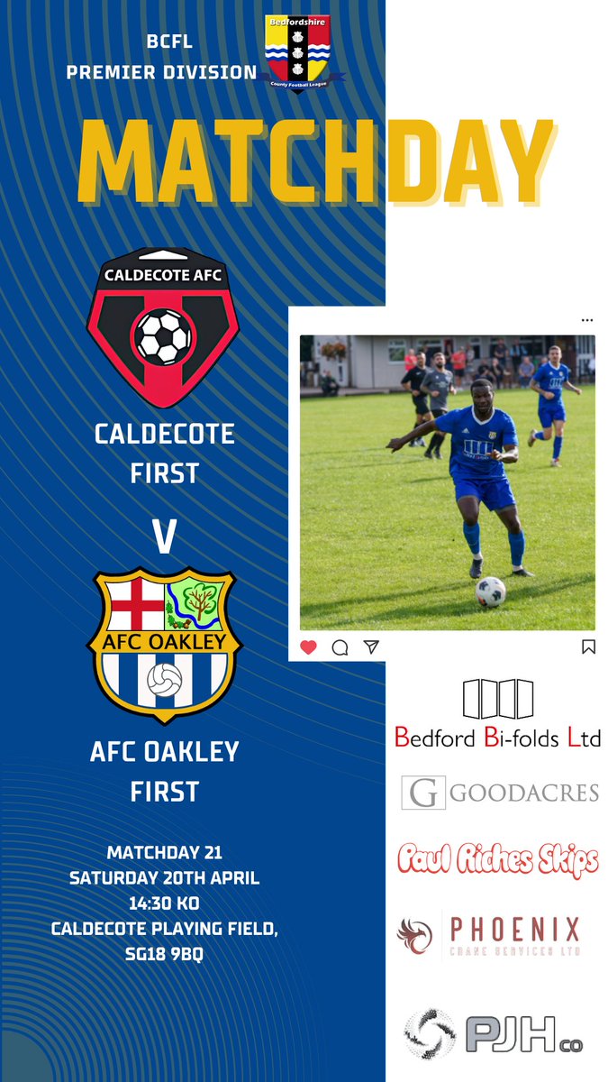 MATCHDAY 💙 Big one for the Oaks today as we travel to @CaldecoteAfc who are still challenging for league honours. Plenty of good battles between us over the years and expect another tough game today. COYO 💙