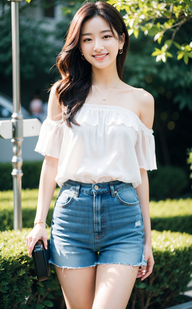 #fashionista #ootd #styleinspo #summerlook #casualoutfit #denimshorts #whitetop #offtheshoulder #trendy #outfitinspo