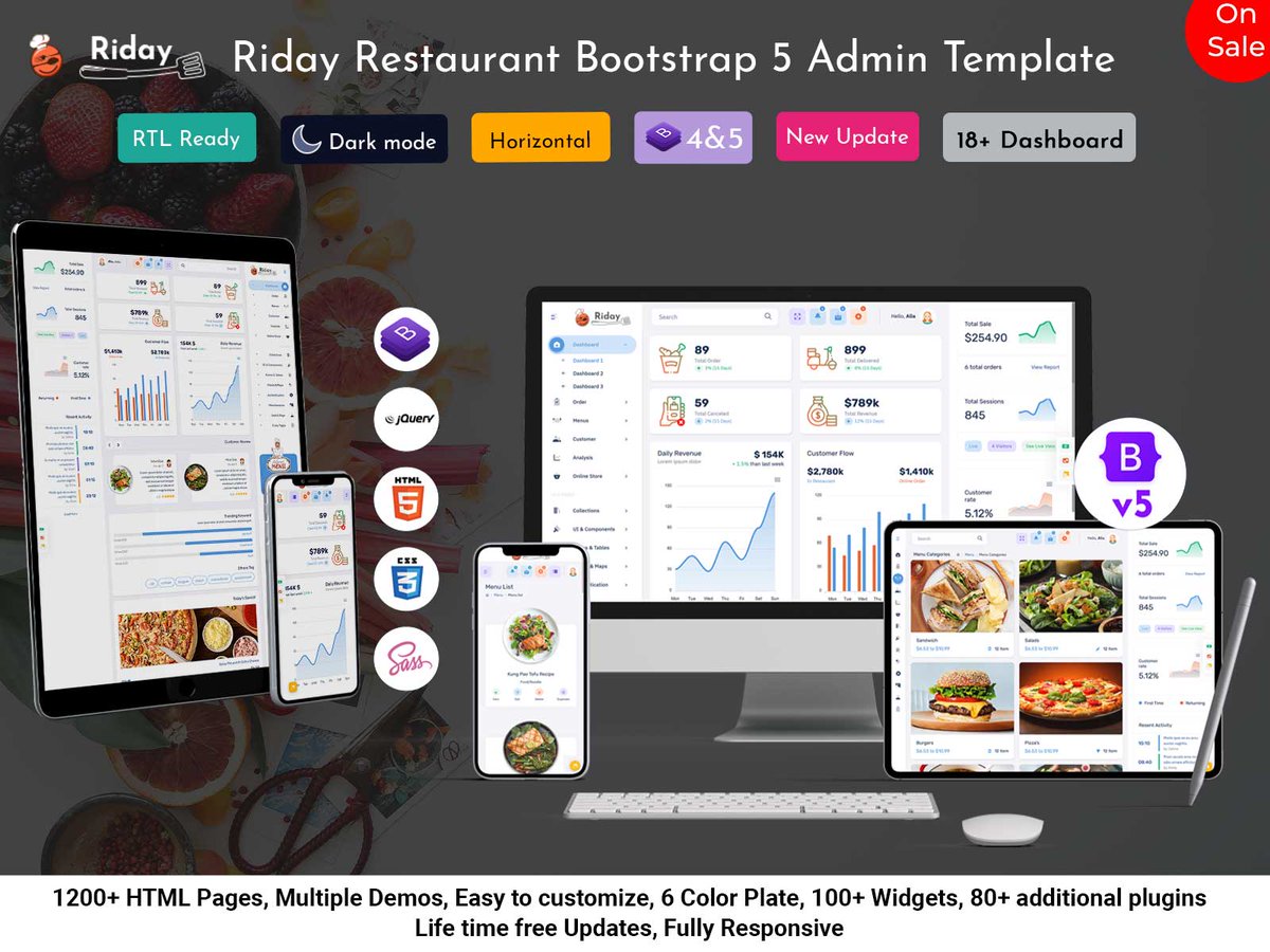 Riday Admin is a completely customizable restaurant dashboard template for food and cafe websites. . Buy Nor - themeforest.net/item/riday-res… . #admin #admindashboard #admintemplate #admintheme #backenddashboard #bootstrap4dashboard #bootstrap5dashboard #dashboardhtmltemplate