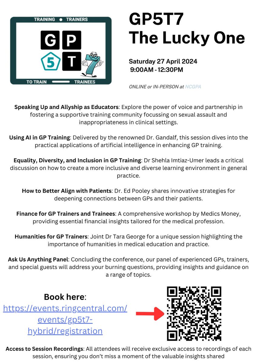 Next Saturday 0930 start or recorded on demand at your leisure. GP educators: If you’ve not got your tickets yet book now!