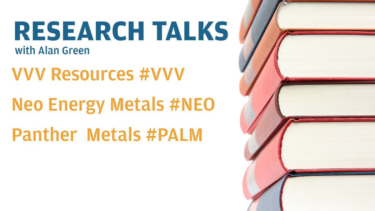 🎙 𝗥𝗘𝗦𝗘𝗔𝗥𝗖𝗛 𝗧𝗔𝗟𝗞𝗦 🎙 

Coming up on the #ResearchTalks @StockBoxMedia podcast with @MarkEJFairbairn & @Alan__Green @Brand_UK ⬇️ 

▫️ VVV Resources #VVV

▫️ @NeoEnergyMetals #NEO

▫️ @PantherMetals #PALM

🎧Stay tuned!