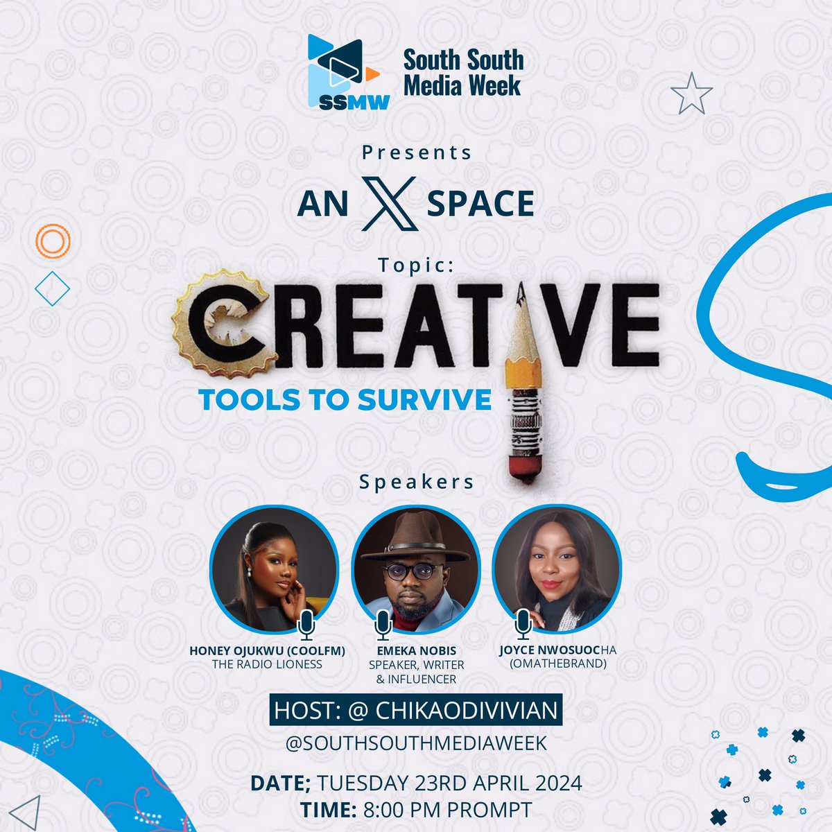 Country is tough and rates are going up, let’s talk about some of the creative tools you’ll need or can learn that’ll help you pay some bills. Join us next week Tuesday at 8am on X space with some of the best creatives in Ph City. #SouthSouthMediaWeek