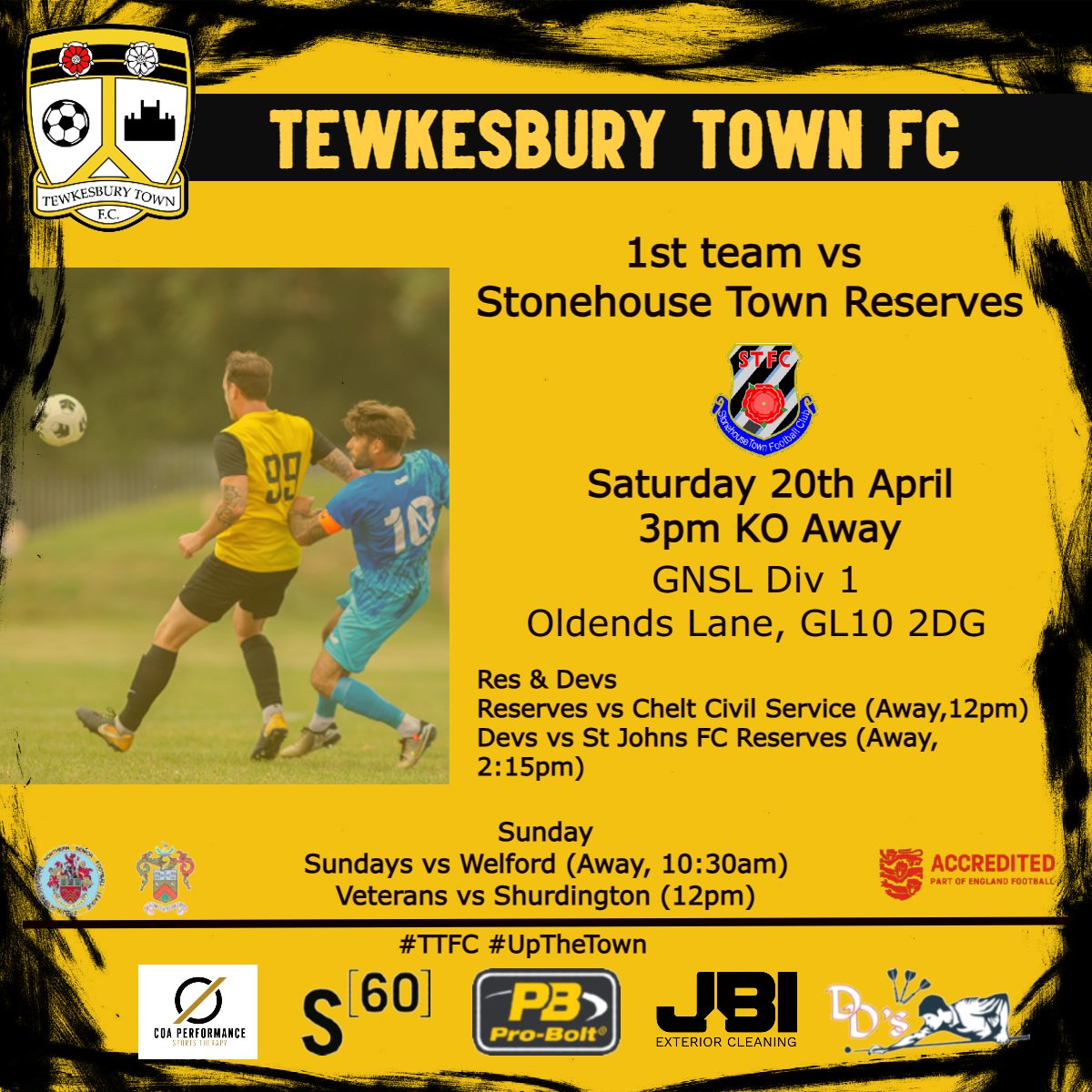 All teams away this weekend! 1sts travel to @stonehouse_town at 3pm Reserves travel to @CCSAFC at 12pm in an early KO Devs travel to St Johns Reserves 2:15pm Sundays have a cup match vs Welford at 10:30am Vets play Shurdington Rovers at 12pm