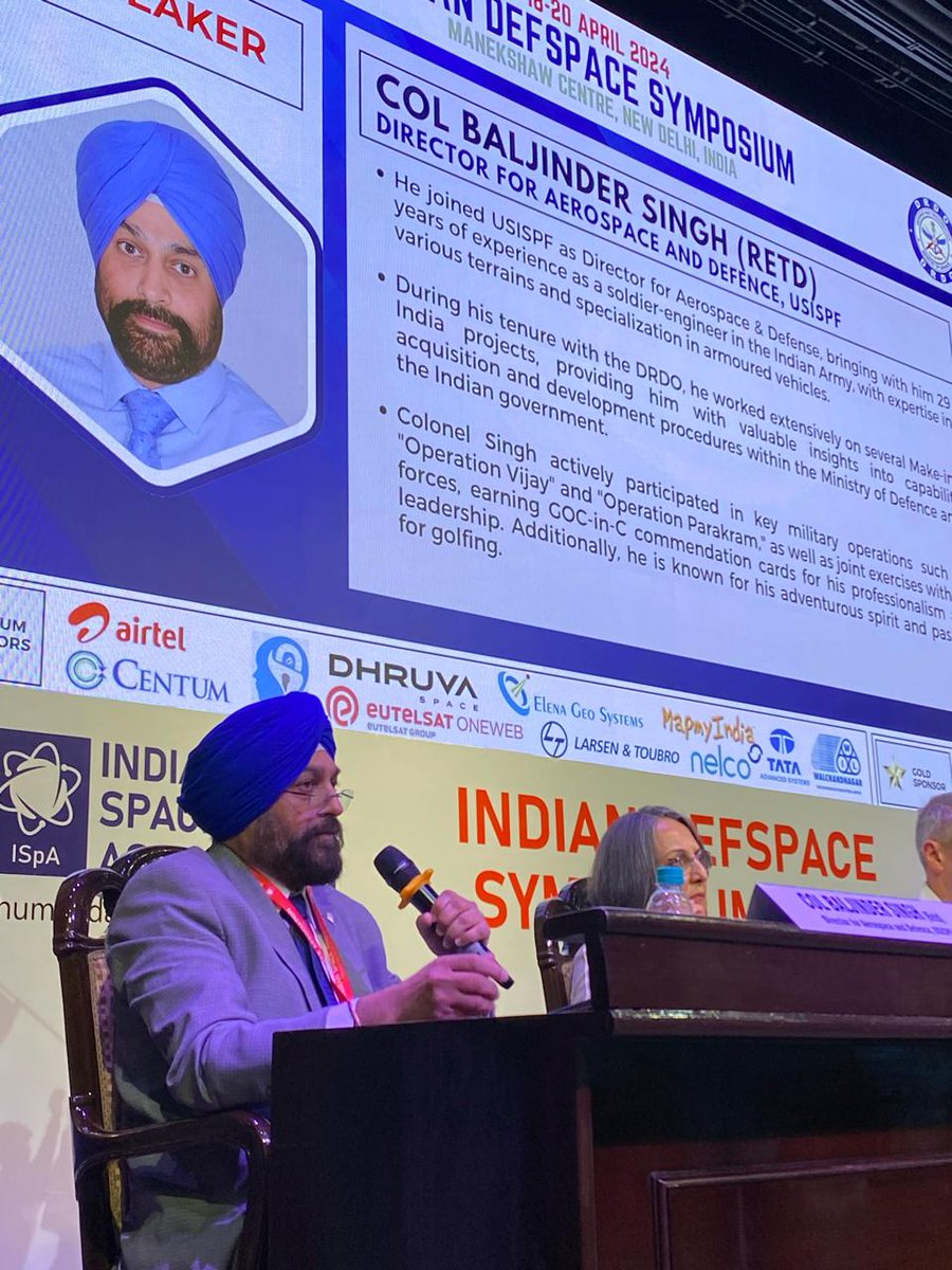 Col. Baljinder Singh (Retd), Director for Aerospace and Defense at USISPF, contributed to #DefSpaceSymposium Session 3. Participants stayed tuned for his insights into transcontinental cooperation in the space sector.