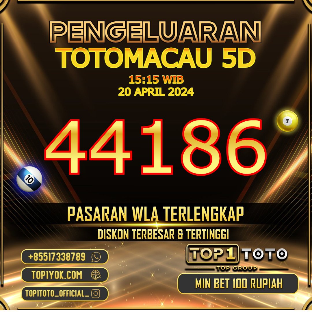 𝐏𝐄𝐍𝐆𝐄𝐋𝐔𝐀𝐑𝐀𝐍 TOTOMACAU 5D P1HARI INI
SABTU, 20 APRIL 2024

WINNER : 44186