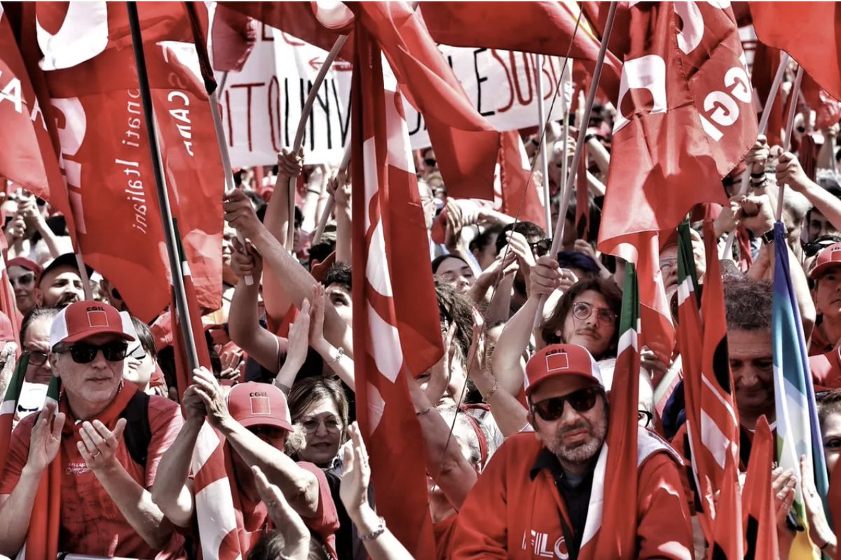 The TUC sends its solidarity today as Italian unions are keeping up their pressure on their far-right government with a major protest in Rome, following hard on the heels of April 11th’s General Strike. They are fighting for causes very familiar to British workers 1/12