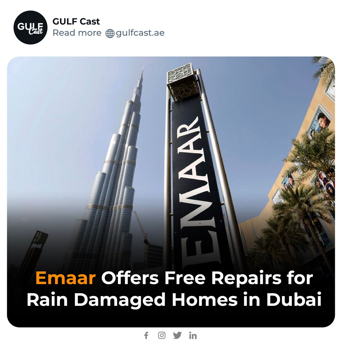 GulfCast's tweet photo. Emaar Offers Free Repairs for Rain-Damaged Homes in Dubai! ☔️
More: https://t.co/ssTkoLNz95
#gulfcast #Dubai #RainRelief #FreeRepairs #CommunityMatters #emaar #dubairains #dubaiweather #staysafe #dubaiexpats #uae https://t.co/WesRLnpmxS