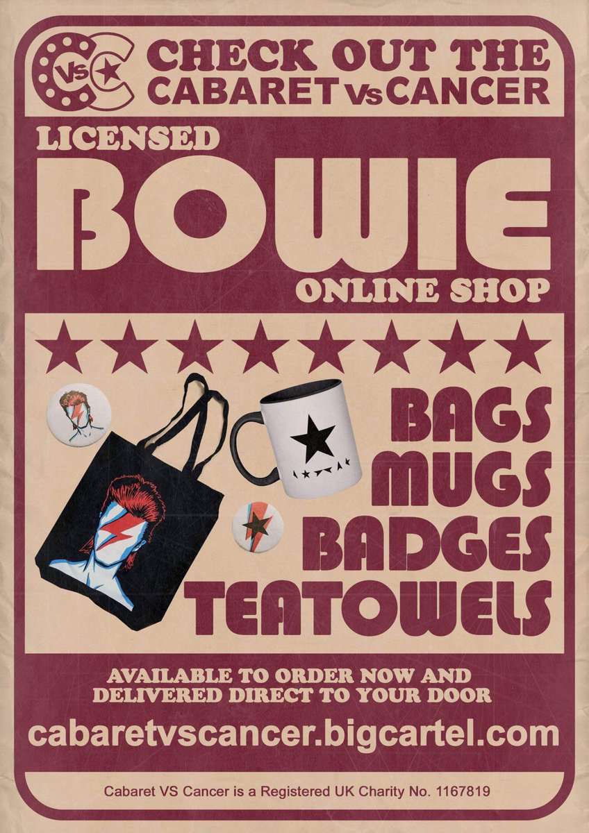 Don’t forget  @UKGiftHour our David Bowie pop up shop is still open!

⚡️licensed
🚀 great gifts!
❤️ helps those affected by cancer 

cabaretvscancer.bigcartel.com

#SaturdayMorning #shopindie #UKGiftHour #UKGIftAM #giftideas #davidbowie #bowieforever
#planahead #giftfinder #charity