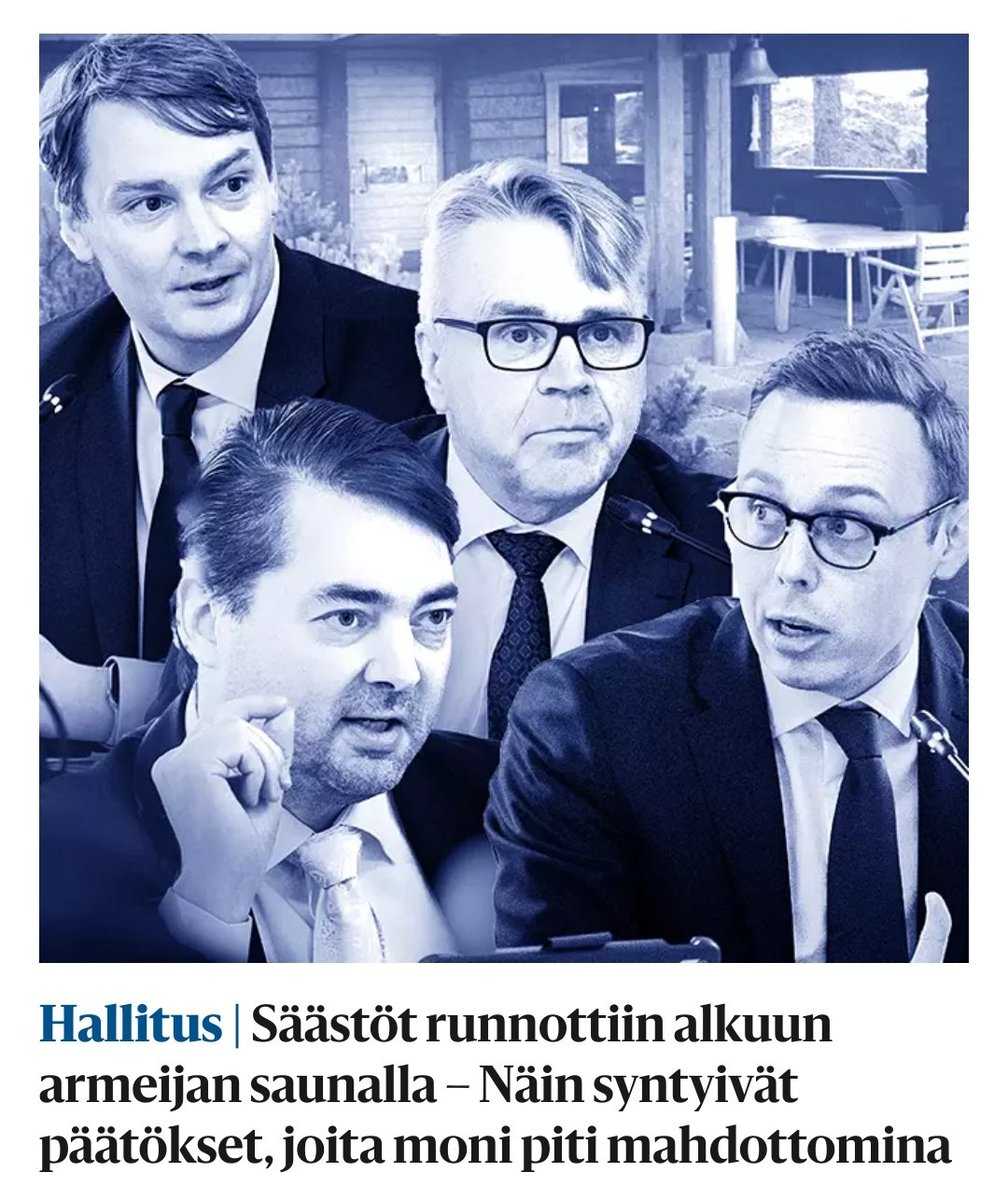 Tämän uutisen kommentteja lukiessani en ole varma, harmittaako vihervasemmistoa enemmän se että valtiontaloutta tasapainotetaan vai se että neljä miestä on mennyt saunaan.