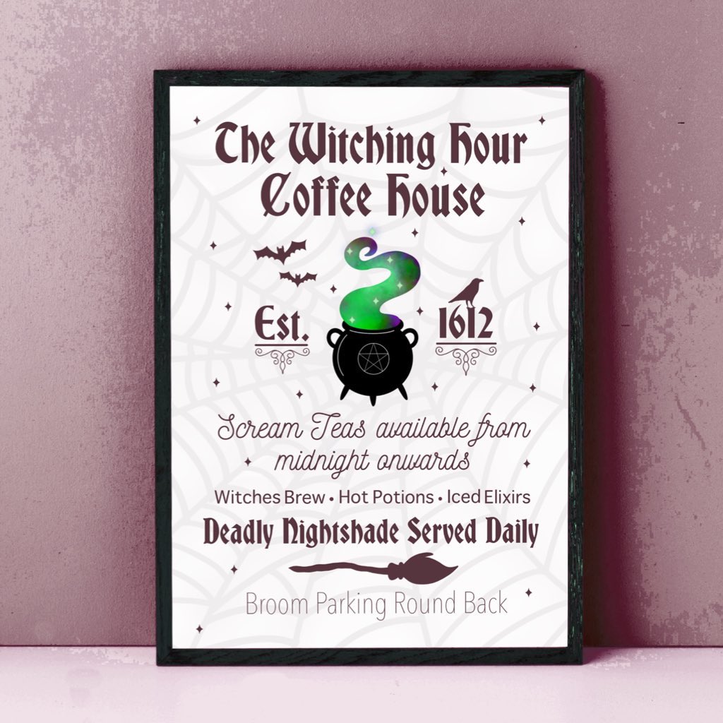 'The Witching Hour Coffee House' Print 💚💚💚 #UKGiftHour #UKGiftAM #witches #witch #halloween #handmade #etsyuk #etsyshop #giftideas #shopsmalluk #shopindie heatherwdesigns.etsy.com/listing/150178…