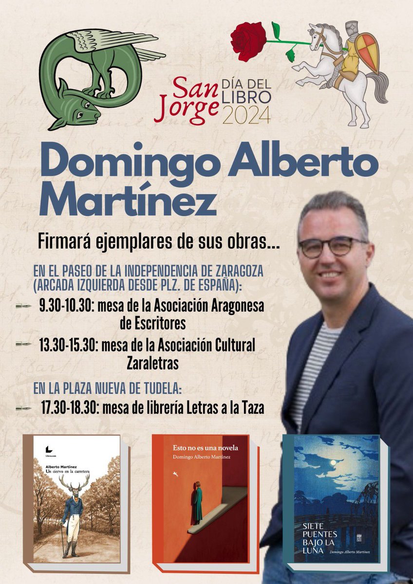 📚 Este #DíaDelLibro, no te pierdas la oportunidad de conocer a @DomingoAlbMtnez en Zaragoza, donde estará firmando ejemplares de su obra. ¡Te esperamos! 🖊️📖